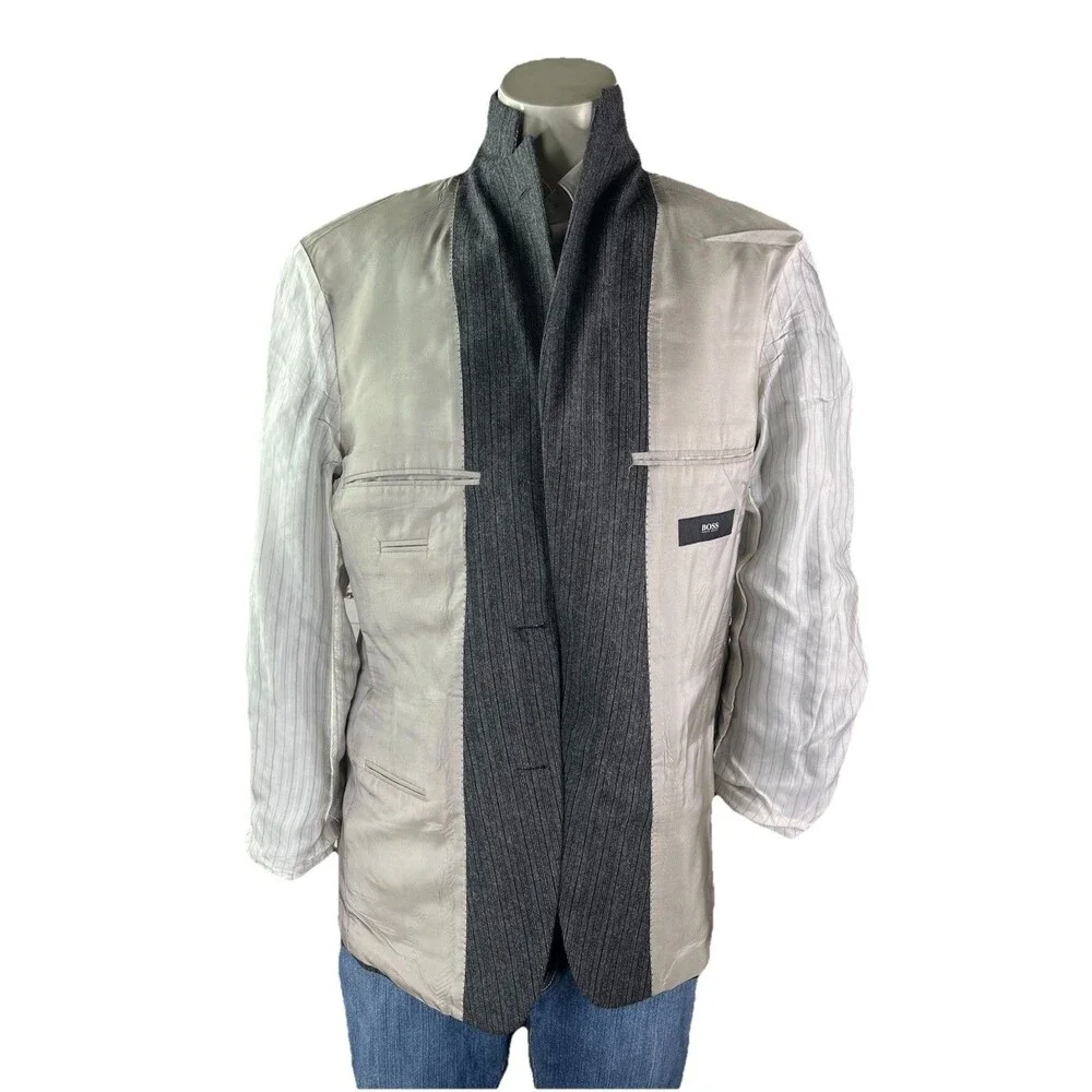 HUGO BOSS Rossellini Men 38S Blazer Gray Striped Textured Wool Sport Jacket